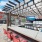 grill stations beside a large pool